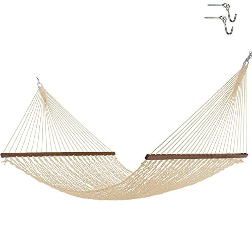 Nags Head Hammocks NH14OT ExtraWide Oatmeal Duracord Rope Hammock with Free Extension Chains  Tree Hooks Handcrafted in The USA Accommodates 2 People 450 LB Weight Capacity 13 ft x 60 in